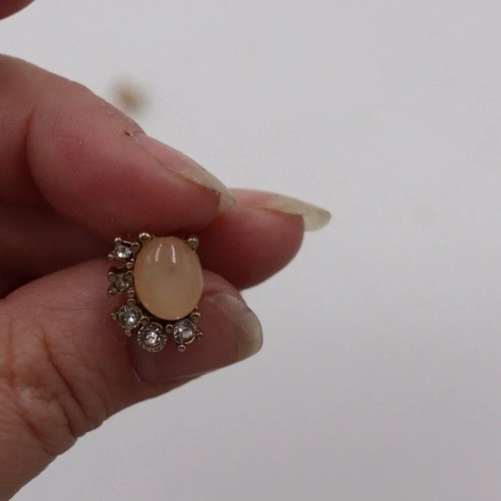 Rhinestone Post Earrings Peach Tone Stone Delicate Classic Costume Jewelry